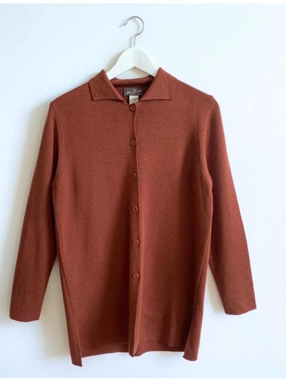 Vintage 100% Merino Wool Regular Fit Rich Chestnut Polo Cardigan